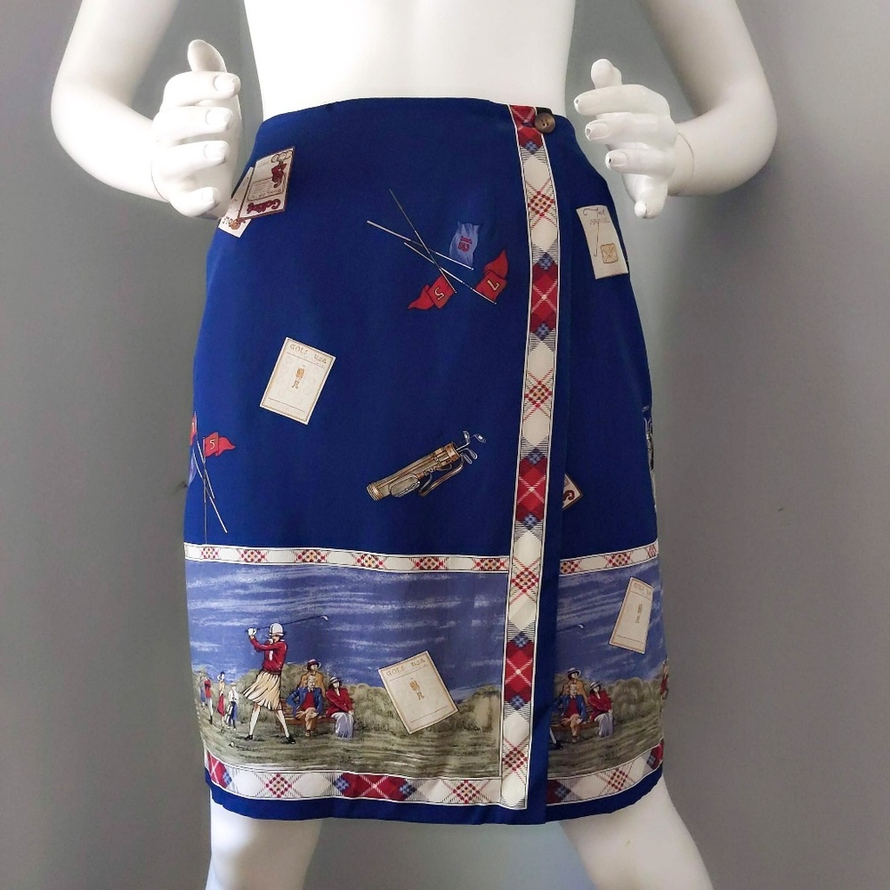 Vtg Talbots Silk Art Deco Golf Print Miniskirt M